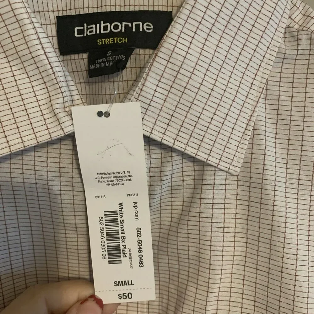 Claiborne Long Sleeve Stretch Button Down Dress Shirt Plaid Size Small New - Picture 4 of 5